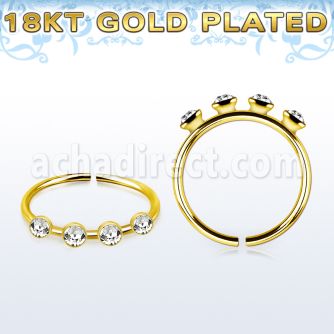 gold plated silver nose hoop w four 1.5mm round crystals