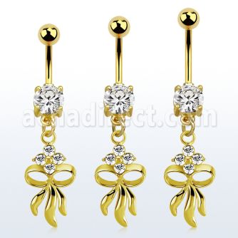 gold steel belly banana w dangling flower & bow design