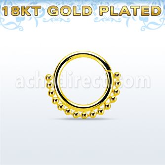 gpspv16 18k gold plated silver seamless septum ring,16g w beads
