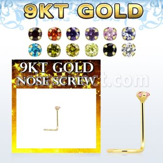 gszm9 9kt gold nose screw with 2mm round prong set cz stone