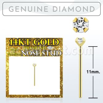 gydb2 genuine diamond 14k gold bend it yourself nose stud 2mm prong set round diamond