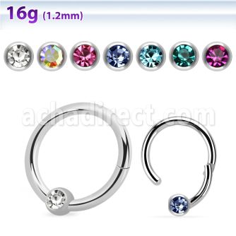 hbcrj16 steel hinged ball closure ring 16g crystal ball