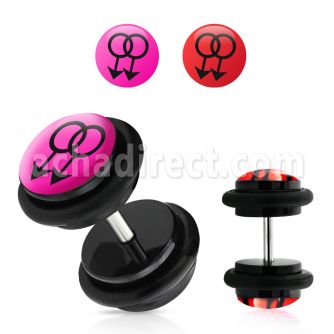 ilvgr12 acrylic fake plug with 2 male signs on pink w o rings