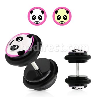 ilvgr66 black acrylic fake plug with b w panda face logo on pink