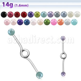 inbpr5 316l steel industrial loop barbell with faux pearl balls
