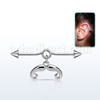 incnd7 steel industrial loop barbell w dangling french mustache