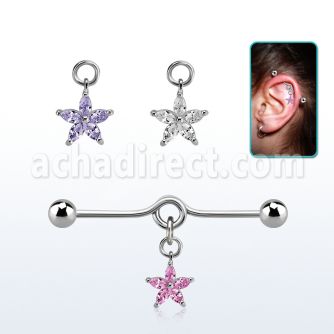 inddz2 steel industrial loop barbell w ball flower cz petals