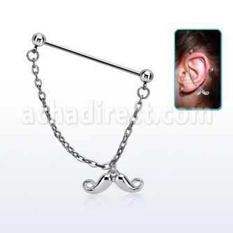 indsd7 steel industrial barbell w dangling mustache design