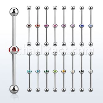 indsh12 316l steel industrial barbell w center multi jewel ball