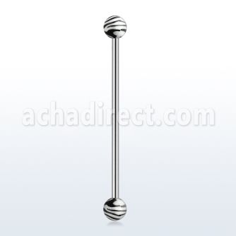 indxj 316l steel industrial barbell with striped acrylic balls