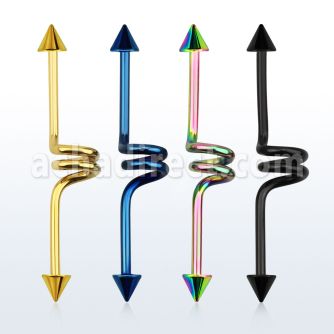 intccn5 anodized 316l steel industrial twister barbell 5mm cone