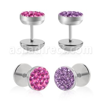 ipfc high polished 316l steel fake plug w multi crystal top