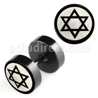 ipls13 black 316l steel fake plug with laser edged david star
