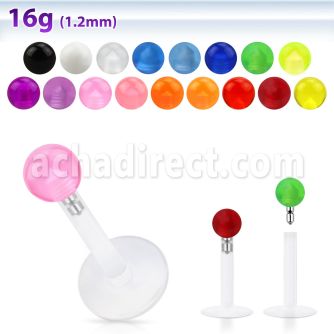 lbivb3 clear bio flexible labret with 3mm acrylic uv ball