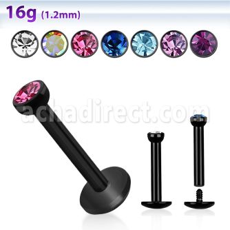 lbkc2 black anodized 316l steel labret w 2 2mm bezel crystal