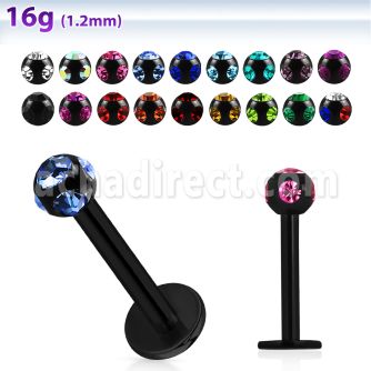 lbkca anodized 316l steel labret with 3mm multi crystal ball