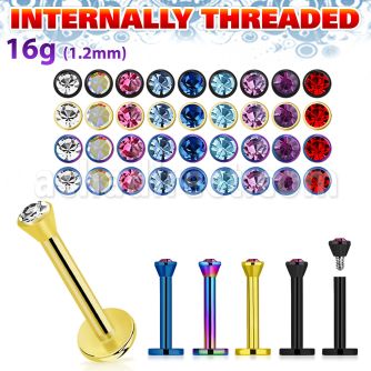 lbtc25 anodized 16g 316l steel labret with 2 5mm bezel crystal