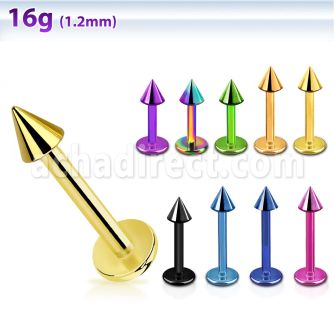 lbtcn3 premium pvd plated surgical steel labret with 3mm cone
