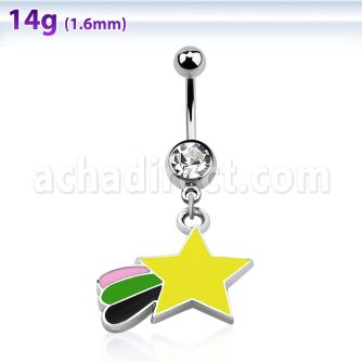 mcd410 316l steel belly banana w dangling painted falling star