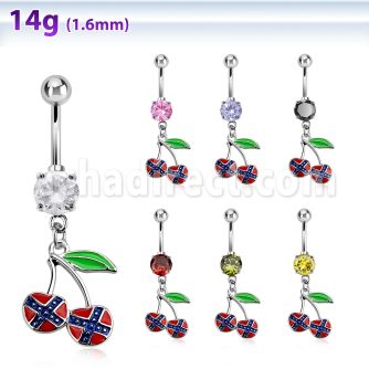 mcd504x cz belly banana w dangling cherry in confederate colors