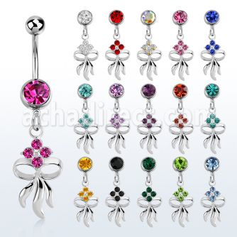 mcd508 316l steel belly banana w jewel ball dangling flower