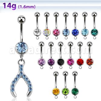 mcd669 belly banana w a dangling crystal studded wish bone