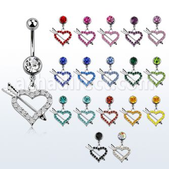 mcd678 steel belly banana with a dangling crystal heart arrow