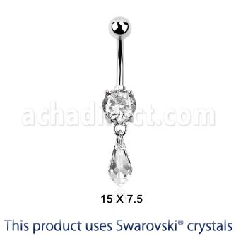 mcd713 steel belly banana w a long tear drop swarovski crystal