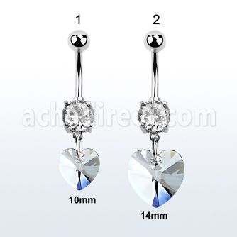 mcd715 steel belly banana w a dangling heart shaped crystal