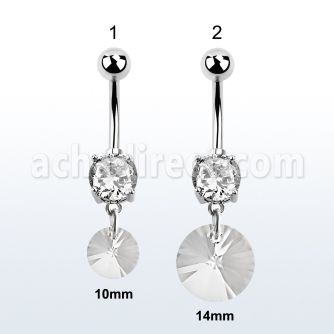 mcd717 steel belly banana w a dangling round crystal