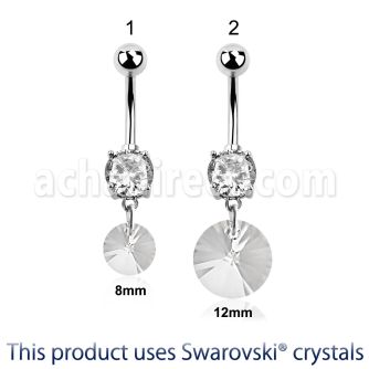 mcd718 steel belly banana w a dangling round swarovski crystal