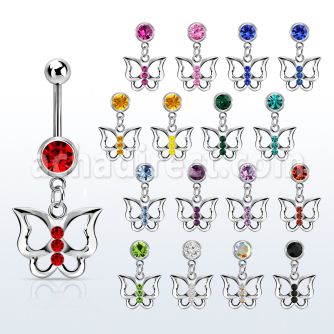 mcd760 steel belly banana w dangling butterfly w crystals