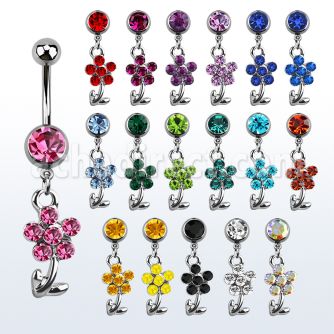 mcdfl15 316l steel belly banana with jewel ball crystal flower