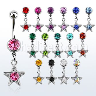 mcdsar 316l steel belly banana w a dangling crystal star