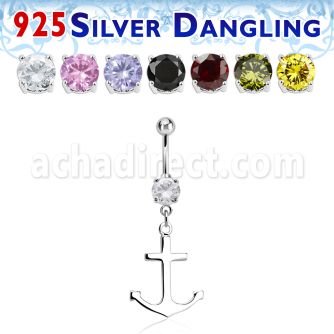 mcdvd22 steel belly banana w round cz silver plain anchor