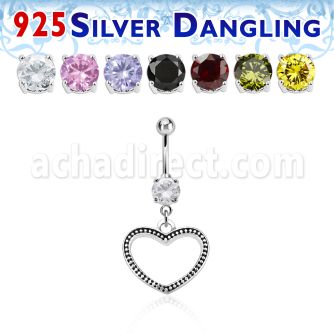 mcdvd24 steel belly banana w round cz silver heart shaped