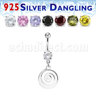 mcdvd32 steel belly banana w round cz stone silver swirl