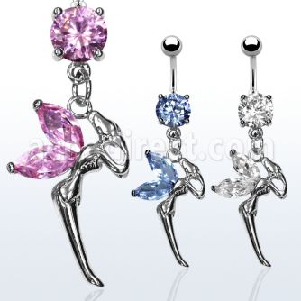 mcdz103 316l steel belly banana with prong cz fairy w cz wing