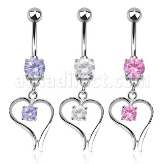 mcdz12 316l steel belly banana w prong cz heart w round cz