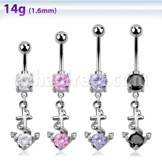 mcdz371 316l steel belly banana with 2 bezel ball anchor w cz