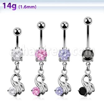 mcdz375 316l banana with 2 jewel ball little swan w round cz