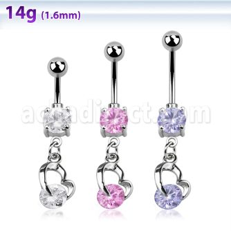 mcdz377 316l steel belly banana w 2 bezel heart w round cz
