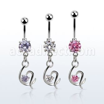mcdz731 steel belly banana dangling fancy heart w a single cz