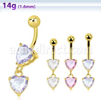 mdgz528 gold anodized belly banana w a heart shaped cz stone