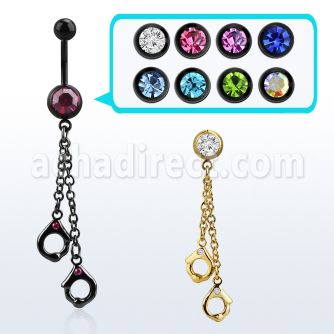 mdk652 pvd 316l steel belly banana w anodized handcuffs dangle