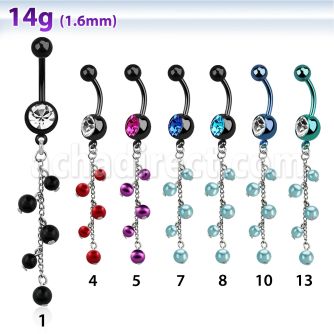 mdkdpr7 pvd 316l steel belly banana w dangling multi pearl chain
