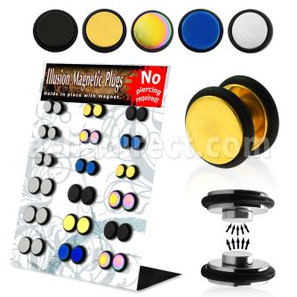 mgmpr3b display of steel anodized steel magnetic fake plugs