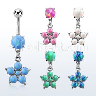 moopfl20 steel belly banana w 7mm opal flower w 5 opal petals