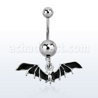 msd569 316l steel belly banana w a dangling black bat