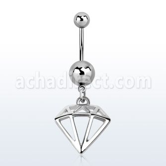 msd575 316l steel belly banana w a diamond shaped dangling